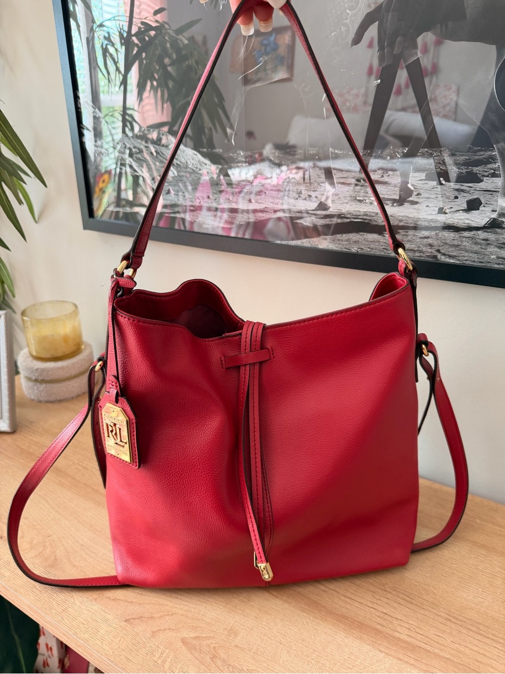 Ralph Lauren Red Crawley Pebbled Leather Shoulder Bag